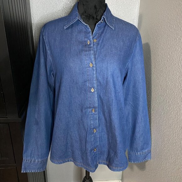 Riders by Lee Denim Shirt Jacket Womens M Flannel Lined Shacket Buffalo Plaid - Picture 1 of 9